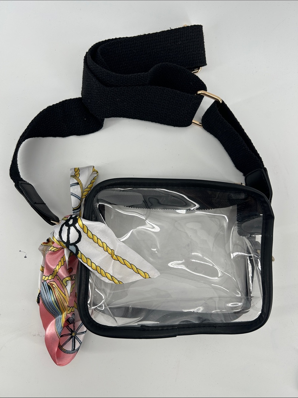 Clear Crossbody Bag with Black Trim with scarf Festival Concert Travel